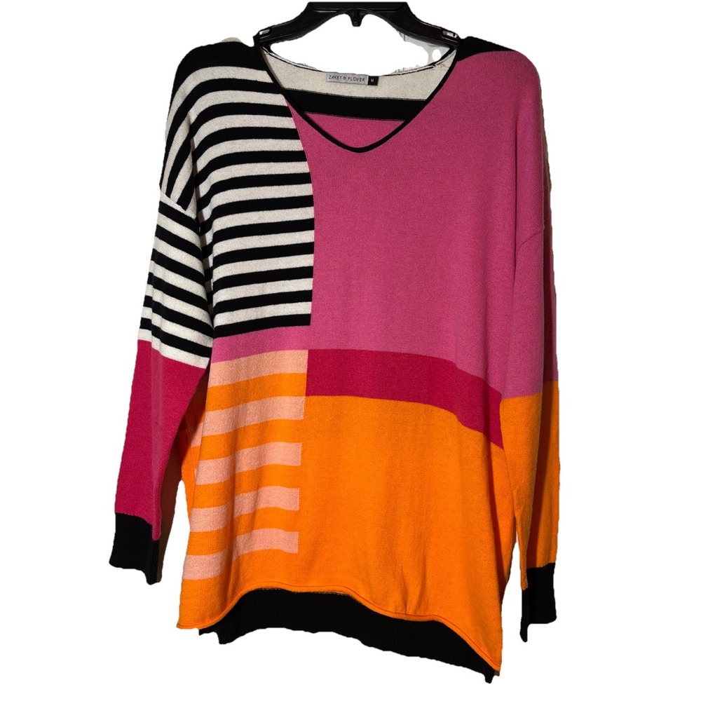 Zaket & Plover Sweater Cotton/Cashmere Blend Colorful Pattern Size Medium